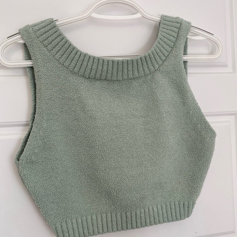 La Vie En Rose Sage Green Terry Crop Tank Medium Soft Lounge Top - Picture 4 of 7